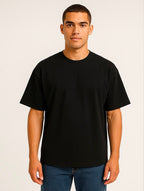 Cotton Terry Boldstack Oversize Tee -Black