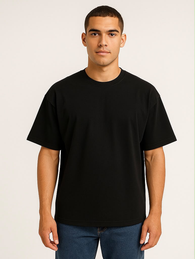 Cotton Terry Boldstack Oversize Tee -Black