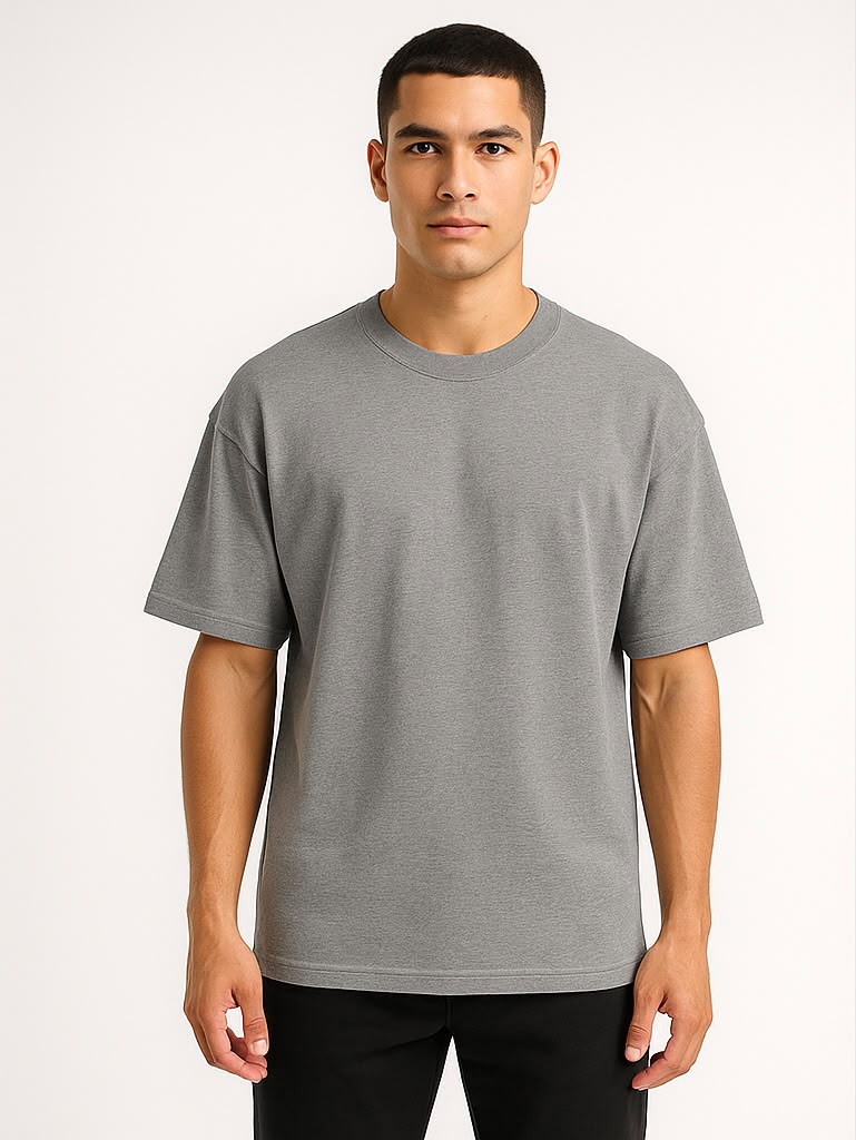Cotton Terry Boldstack Oversize Tee - Milange Grey