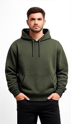 Cotton Brushed Fleece Essential Hoodie - Olive