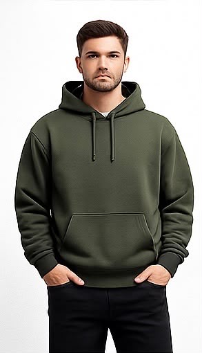 Cotton Brushed Fleece Essential Hoodie - Olive