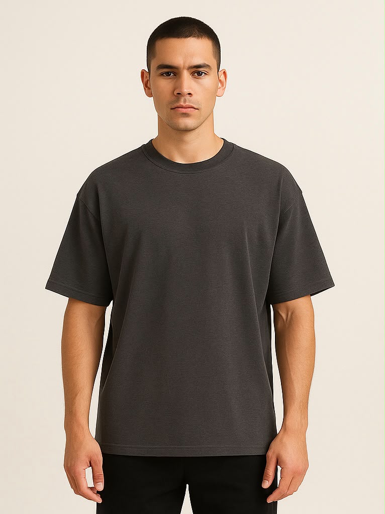 Cotton Terry Boldstack Oversize Tee - Dark Grey