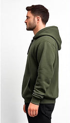 Cotton Brushed Fleece Essential Hoodie - Olive