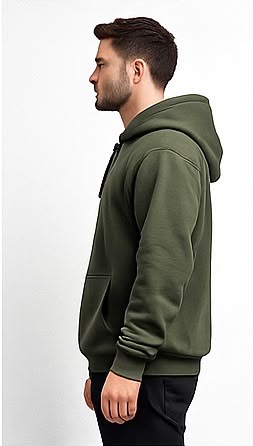 Cotton Brushed Fleece Essential Hoodie - Olive