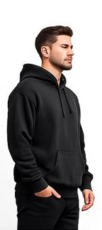 Cotton Brushed Fleece Essential Hoodie - Black