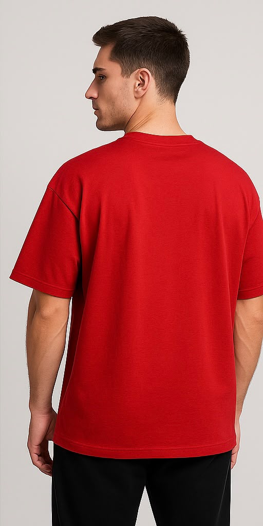 Cotton Terry Boldstack Oversize Tee - Red