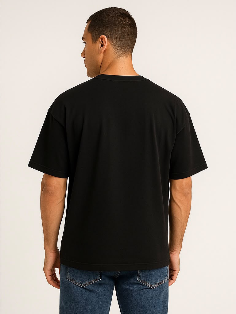 Cotton Terry Boldstack Oversize Tee -Black