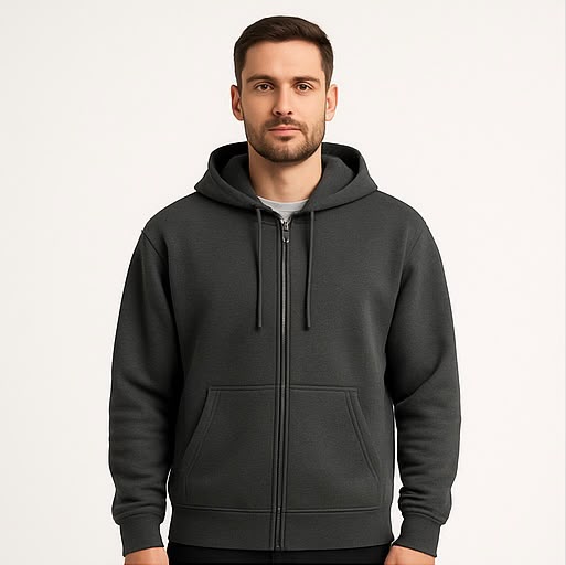 Cotton Terry Prime Zipper Hoodie - Dark Grey