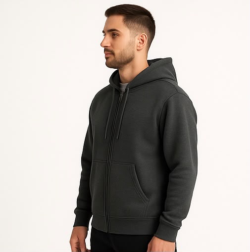 Cotton Terry Prime Zipper Hoodie - Dark Grey