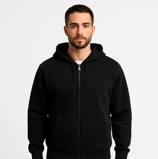 Cotton Terry Prime Zipper Hoodie - Black