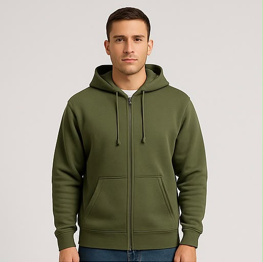 Cotton Terry Prime Zipper Hoodie - Olive