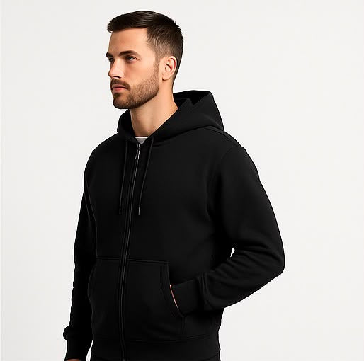 Cotton Terry Prime Zipper Hoodie - Black