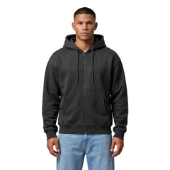 Cotton Brushed Fleece Zipper Hoodie - Dark Grey