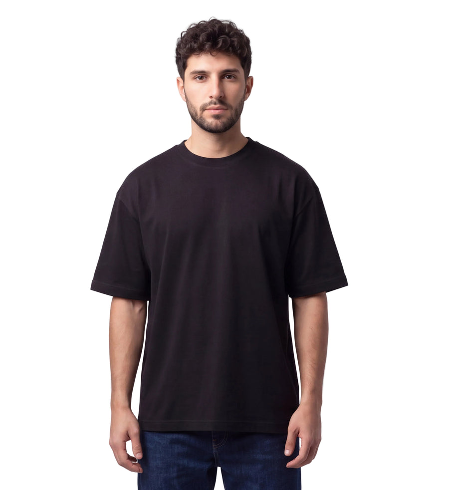 Cotton Terry Boldstack Oversize Tee - Black