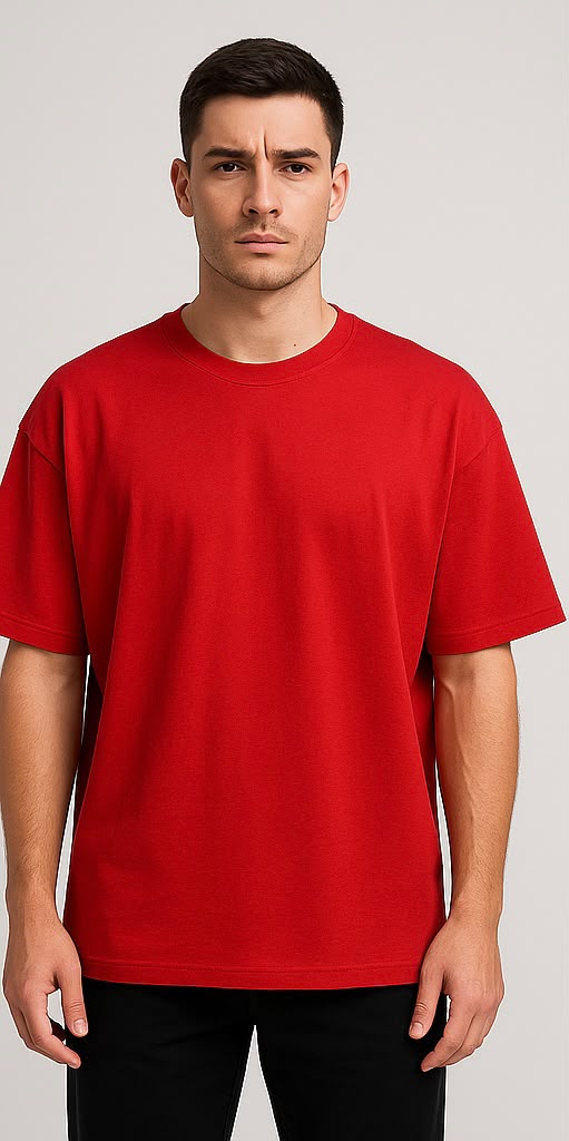 Cotton Terry Boldstack Oversize Tee - Red