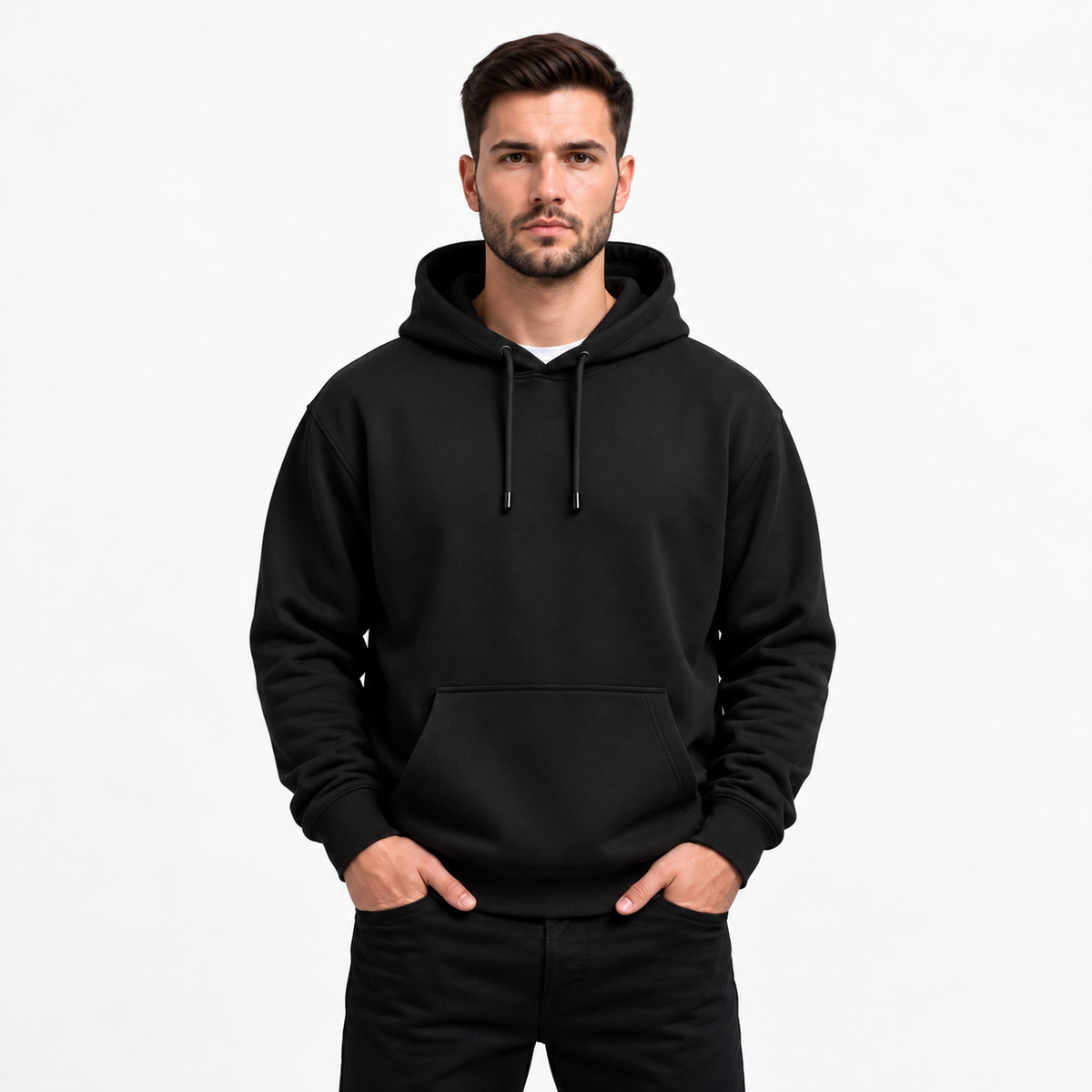 Cotton Brushed Fleece Essential Hoodie - Black
