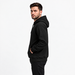 Cotton Brushed Fleece Essential Hoodie - Black