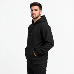 Cotton Brushed Fleece Essential Hoodie - Black