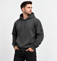 Cotton Brushed Fleece Essential Hoodie - Dark Grey