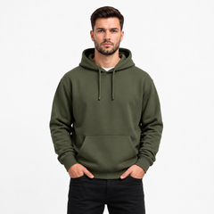 Cotton Brushed Fleece Essential Hoodie - Olive