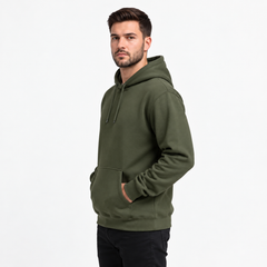 Cotton Brushed Fleece Essential Hoodie - Olive