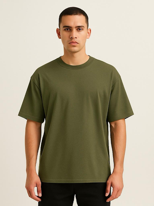 Cotton Terry Boldstack Oversize Tee - Olive